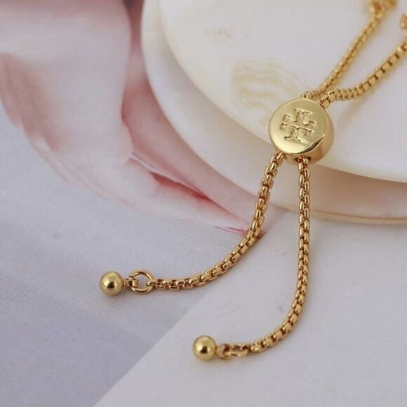 NWOT  Tory Burch Gold Logo & Pearl Adjustable Bracelet - Picture 3 of 10